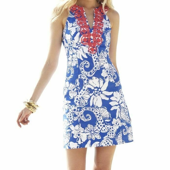 Lilly Pulitzer Dresses & Skirts - Lily Pulitzer Floral Blue and Red Sleeveless Dress